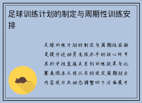 足球训练计划的制定与周期性训练安排